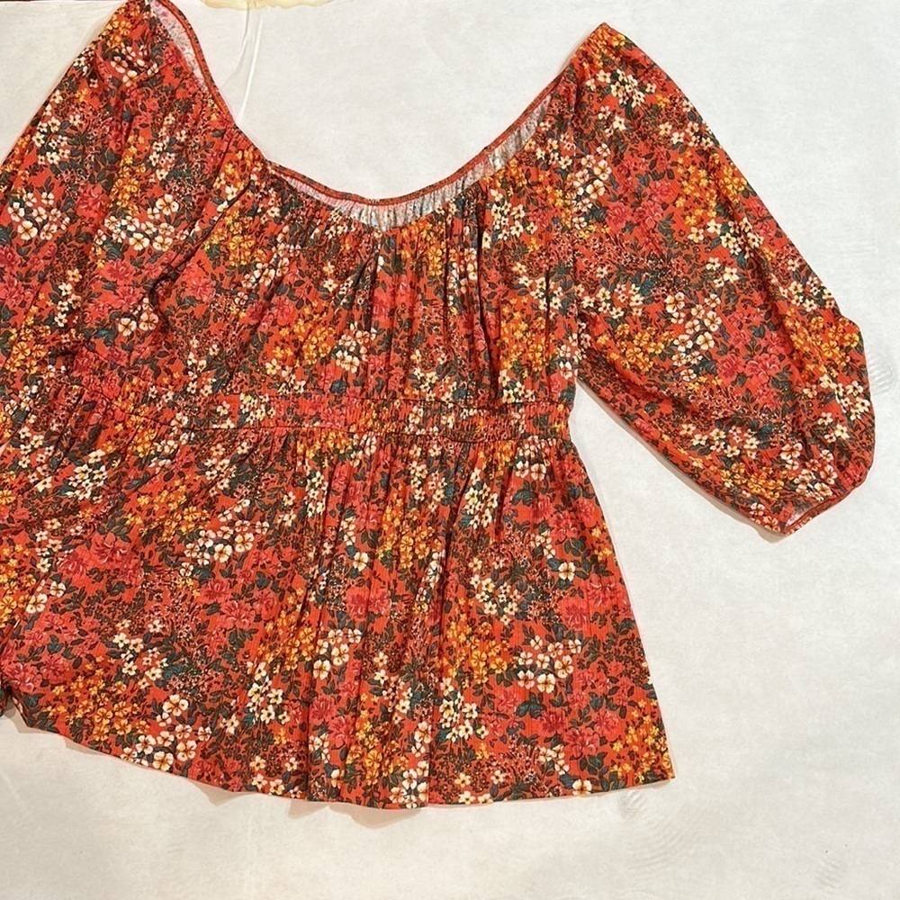 Torrid Romantic Orange Textured Jersey Smocked Waist Top floral NWT 4X Women’s - Picture 7 of 10